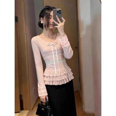 批发欣旺 官图 广州原版羊绒坑条250克 别致漂亮小众设计感蝴蝶结上衣