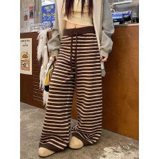 批发欣旺 官图 原版布料 韩系松弛慵懒风条纹休闲裤女显瘦直筒长裤女