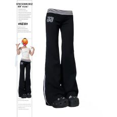 批发欣旺 官图 曼巴棉280克 条纹腰头休闲<b class='q'>裤</b>女秋低腰<b class='q'>修身</b>直筒印花长<b class='q'>裤</b>