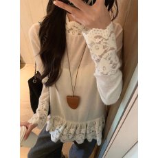 批发欣旺 官图 广州原版针织面料 柔美<b class='q'>蕾丝</b><b class='q'>钩花</b>长袖内搭打底衫T恤<b class='q'>上衣</b>