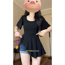 批发欣旺 官图 莱雅210克1*1 不规则绑带收腰短袖t恤女设计感下摆<b class='q'>上衣</b>