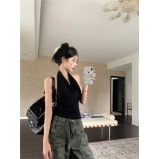 批发欣旺 随心裁<b class='q'>莫代尔</b>260克1*1 荡领挂脖吊带背心<b class='q'>夏季</b>性感纯欲风上衣