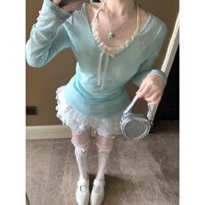 批发欣旺 官图 防晒坑条+随心裁<b class='q'>莫代尔</b>  纯欲风v领防晒罩衫吊带两件套