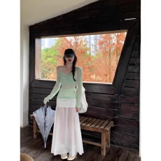 批发欣旺 官图 天丝<b class='q'>羊绒</b>110克 1*1  温柔甜美小清新长袖薄款防晒T恤女