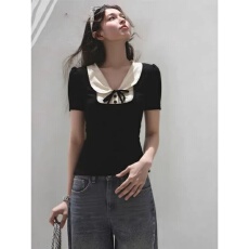 批发欣旺 官图 随心裁<b class='q'>莫代尔</b>260克1*1 学院风短袖绑带设计感Polo领<b class='q'>T</b><b class='q'>恤</b>