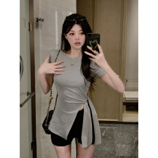 批发欣旺 官图 奥代尔精棉1*1罗纹 设计感开叉<b class='q'>不规则</b>独特超好看上衣女