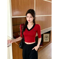 批发欣旺 官图 随心裁莫代尔260克1*1 辣妹紧身红色短上衣内搭打底衫