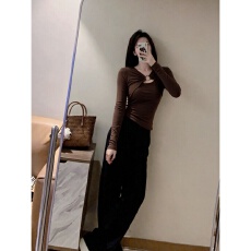 批发欣旺 官图 软糯羊绒230克1*1 独特咖色绝美巨好看长袖T恤女秋季