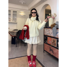 批发欣旺 官图 270克罗纹德绒1*1 秋冬季 韩系花边拼接打底长袖<b class='q'>连衣裙</b>