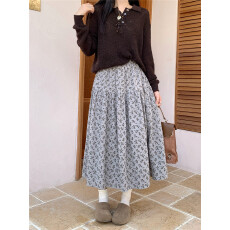 批发大码实拍2026春秋新款韩系<b class='q'>复古</b>碎花半身裙女百搭显廋中长款A字裙
