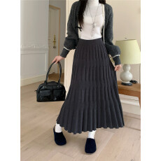 批发大码实拍2025冬季新款针织裙百褶半身裙女高腰显廋软糯A字中长裙