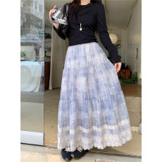 批发<b class='q'>大码</b>实拍2026春季新款扎染刺绣棉麻半身裙女水墨画大摆A字蛋糕裙