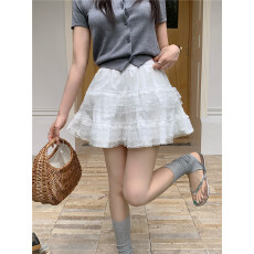 批发大码实拍2026春夏<b class='q'>新款</b>芭蕾风白色蕾丝花边蛋糕裙显廋A字蓬蓬<b class='q'>短裙</b>