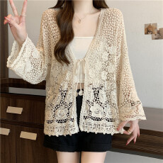 批发大码实拍2026春夏新款时尚镂空勾花防晒衫女高级感上衣外搭<b class='q'>罩衫</b>