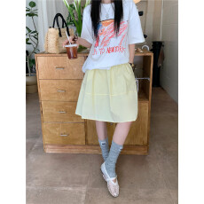 批发大码实拍2026春夏新款简约松紧腰纯色A字半身裙显廋休闲宽松中裙