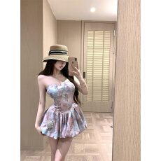 实拍实价复古碎花重工粉紫色花苞连衣裙＋同色系花苞打底裤