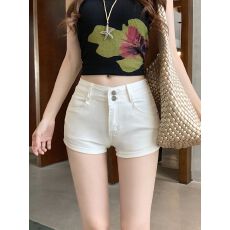 批发实拍~辣妹<b class='q'>白色</b>低腰牛仔短裤女2025新款夏季弹力显瘦百搭包臀热裤
