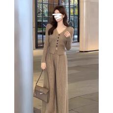 批发女装时尚针织衫2025<b class='q'>春</b>季新款微胖妹妹mm减龄窄版阔腿裤两件套