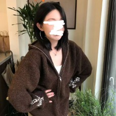批发韩系慵懒风美拉德连帽拉链针织开衫女秋冬新款<b class='q'>宽松</b>松弛感毛衣外套
