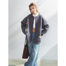 批发童趣腊肠狗刺绣毛衣外套女宽松慵懒高级感针织<b class='q'>开衫</b>外搭