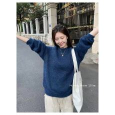 批发韩系慵懒风<b class='q'>中长款</b>套头针织衫<b class='q'>毛衣</b>女秋冬新款纯色宽松百搭气质上衣
