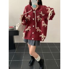 批发羊毛加厚费尔岛原创雪人小鹿提花针织毛衣开衫外套女