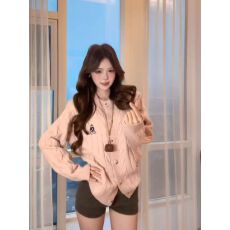 批发粉色软糯麻花开衫毛衣女春季复古慵懒风长袖针织外套