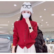 批发单排扣高领打底<b class='q'>针织</b><b class='q'>开衫</b>女秋冬新款可外穿内搭高级感毛衣外套上衣