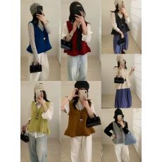 批发韩系<b class='q'>荷叶边</b>V领韩标羊毛针织马甲女春季新款宽松叠穿<b class='q'>毛衣</b>背心上衣