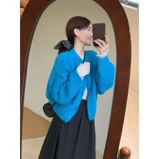 批发慵懒风糖果色甜美针织开衫女早<b class='q'>秋</b>短款宽松软糯毛衣外套减龄上衣潮