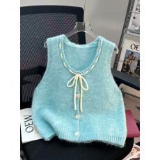 批发韩系<b class='q'>甜美</b>蝴蝶结针织马甲背心女春秋外搭叠穿设计感无袖毛衣小坎肩