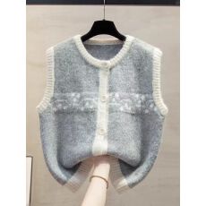 批发韩系提花针织马甲女圆领开衫背心宽松显瘦毛衣外套百搭小众