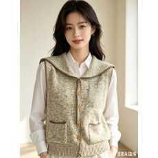 批发2026新款海军领花线纽扣宽松针织马甲叠穿女装无袖背心外搭