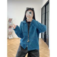 批发慵懒复古花线杂色翻领毛衣<b class='q'>外套</b>女宽松秋冬拉链软糯针织开衫厚上衣