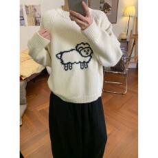 批发复古软糯显白小羊提花毛衣女韩版秋冬新款<b class='q'>宽松</b>百搭显瘦<b class='q'>针织衫</b>套头