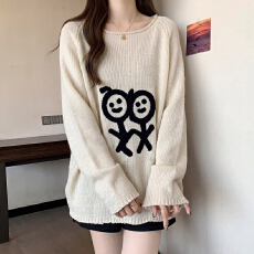 批发设计感卡通刺绣火柴<b class='q'>人</b>个性毛衣女秋冬新款<b class='q'>胖</b>MM<b class='q'>慵懒</b>显瘦宽松针织衫