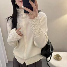 批发2026年春秋季新款女装针织开衫蕾丝拼接立领长袖毛衣外套