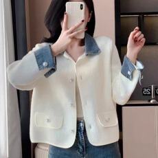 批发时尚牛仔Polo领小香风外套女2025深秋初冬韩版气质翻袖毛衣针织衫