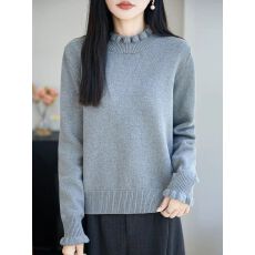 批发半高领木耳边打底衫女宽松内搭撞色中领针织长袖<b class='q'>毛衣</b>秋冬新款