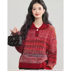 批发费尔岛渐变条纹翻领毛衣女2026春季新款软糯温柔慵懒风针织衫