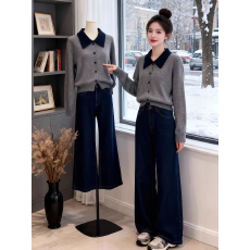 批发韩系慵懒风翻领针织开衫毛衣女2026秋季新款<b class='q'>大码</b><b class='q'>胖</b><b class='q'>MM</b><b class='q'>时尚</b>长袖上衣