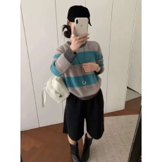 批发撞色条纹绵羊毛<b class='q'>针织衫</b><b class='q'>女</b>欧洲站2026秋季新款欧货<b class='q'>女</b>装时尚洋气毛衣
