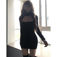 批发黑色性感镂空长袖连衣裙秋季拼接新款蕾丝辣妹修身显瘦短裙裙子