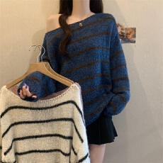 批发实拍2025新款秋季大码显瘦女装宽松条纹软糯长袖针织衫漂亮毛衣