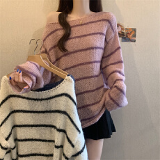 批发大码女装独特漂亮毛衣胖MM条纹长袖针织衫女早秋2025新款时尚减龄