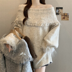 批发高级感温柔风秋冬新款胖MM洋气减龄慵懒显瘦<b class='q'>一字领</b>针织衫毛衣女