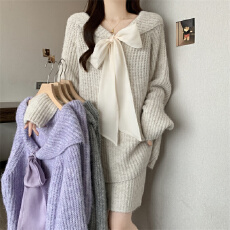 批发实拍胖MM大码秋<b class='q'>冬</b>新款洋气独特高级感显瘦亮晶晶蝴蝶结两件套装裙