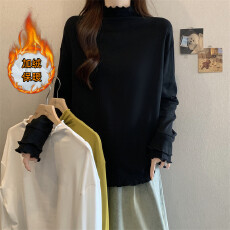 批发实拍大码女装秋冬新款加绒木耳边半高领上衣设计感显瘦百搭<b class='q'>打底衫</b>