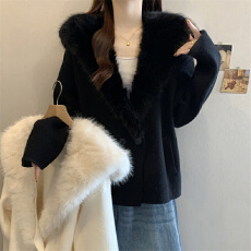 批发实拍设计高级感毛衣女秋冬新款胖MM洋气减龄慵懒显瘦毛领外套女