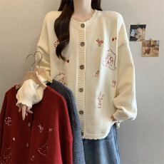 批发实拍大码慵懒风韩版宽松软糯显瘦百搭刺绣针织衫外套漂亮毛衣女